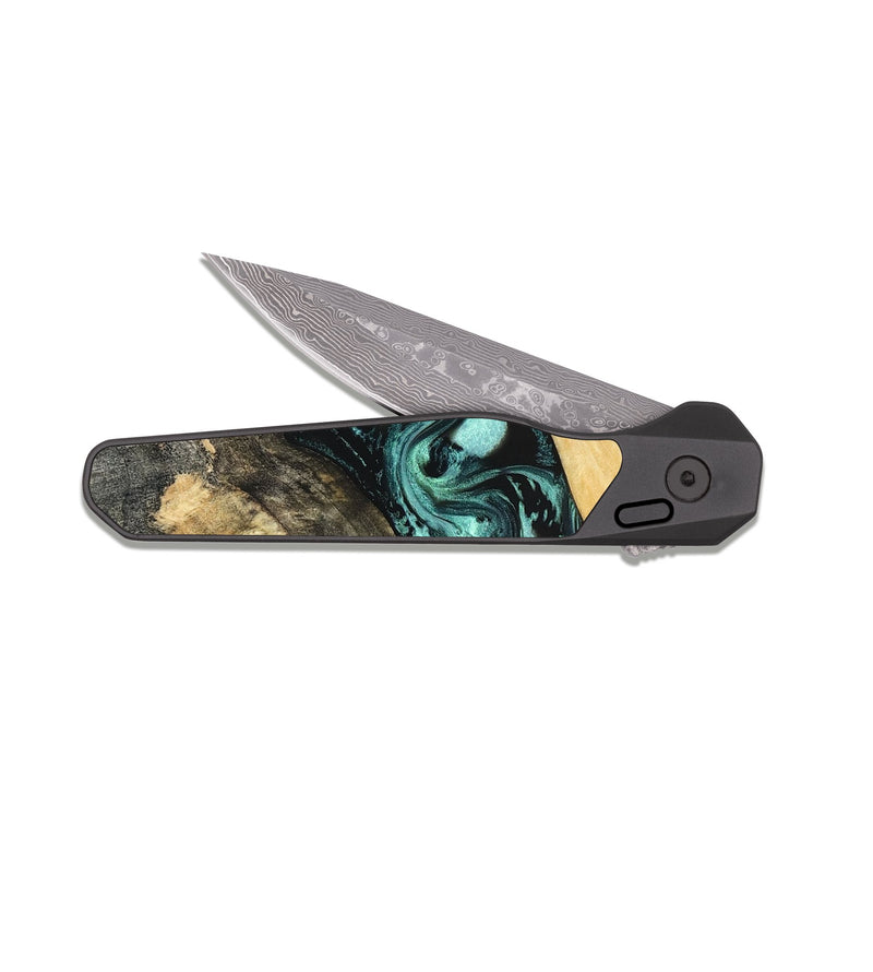 EDC Dark Damascus Wood Pocket Knife - Audrey (Green, 822680)