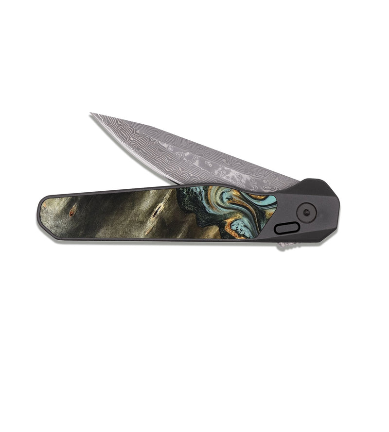 EDC Dark Damascus Wood Pocket Knife - Kirsten (Green, 822681)