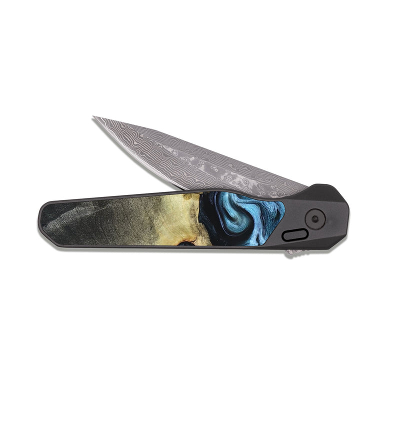 EDC Dark Damascus Wood Pocket Knife - Jaclyn (Blue, 822693)
