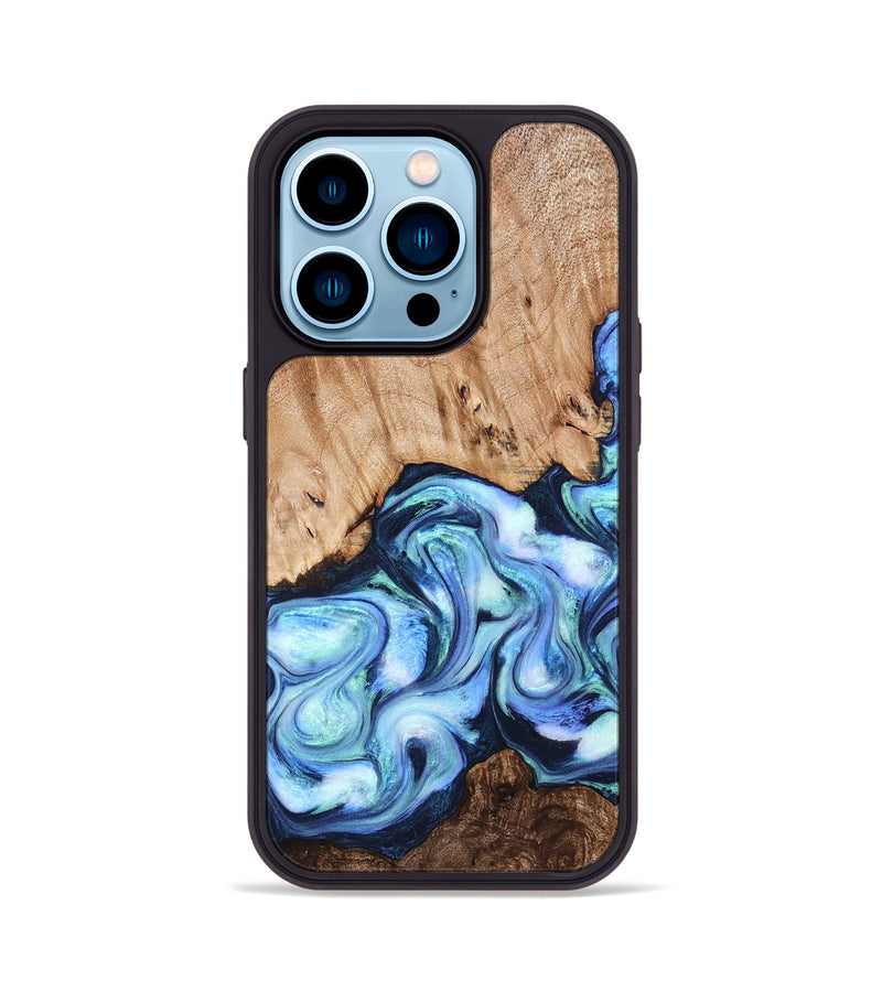 iPhone 14 Pro Wood Phone Case - Troy (Blue, 822695)
