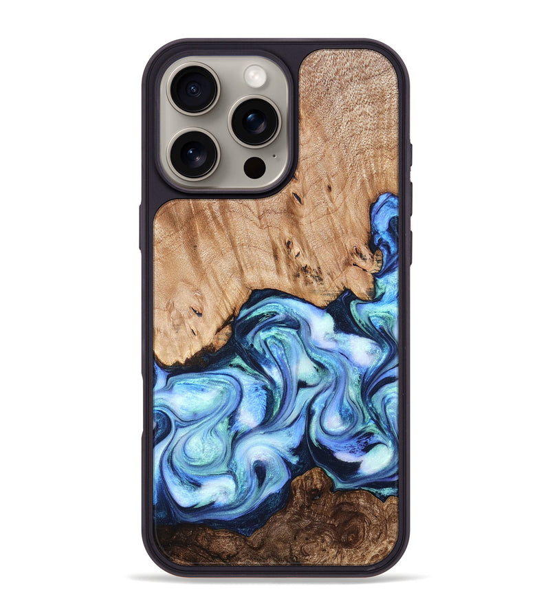 iPhone 16 Pro Max Wood Phone Case - Troy (Blue, 822695)