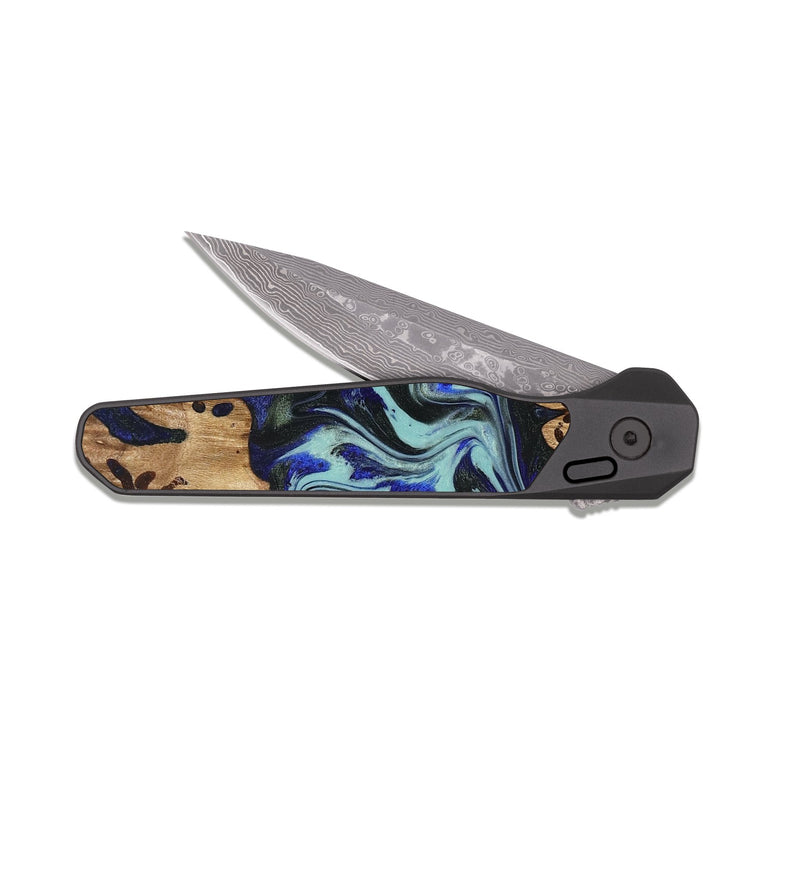 EDC Dark Damascus Wood Pocket Knife - Kirby (Blue, 822698)
