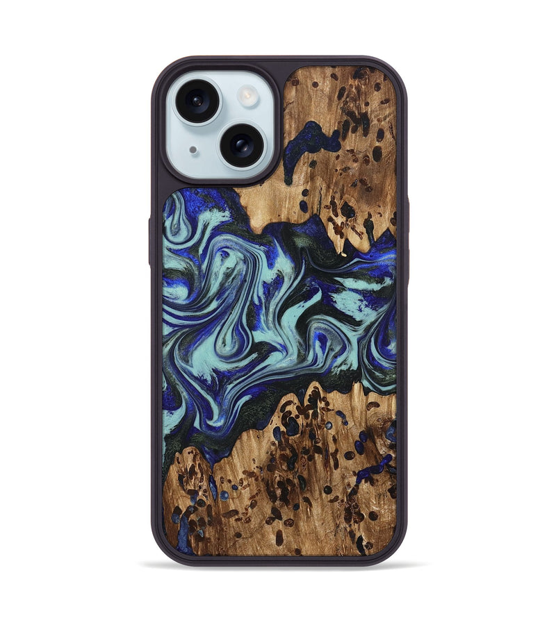 iPhone 15 Wood Phone Case - Kirby (Blue, 822698)
