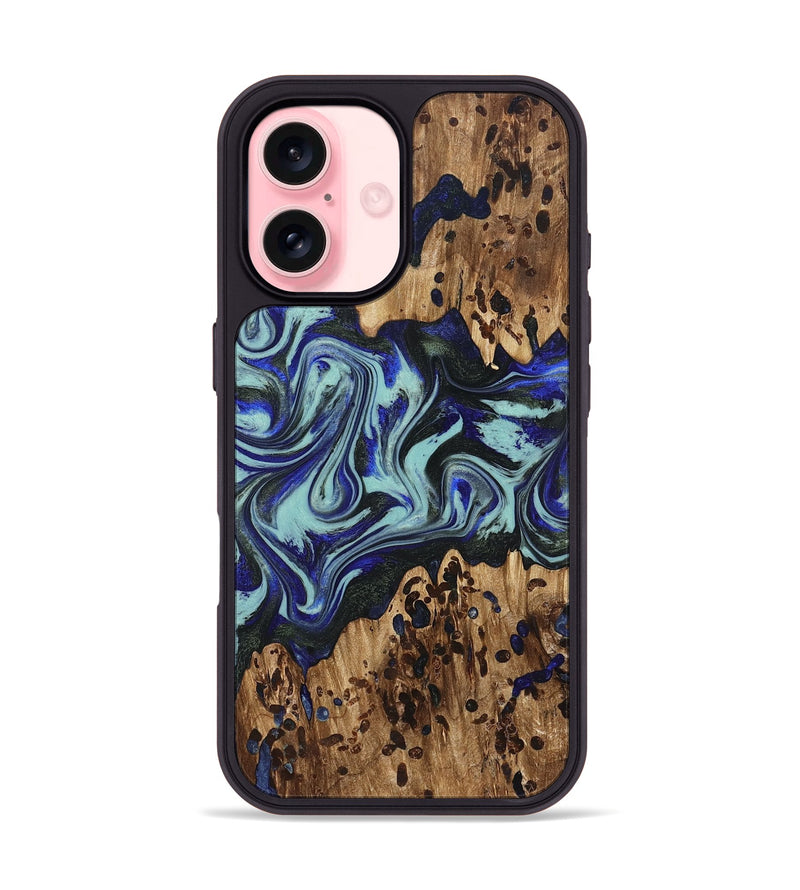 iPhone 16 Wood Phone Case - Kirby (Blue, 822698)