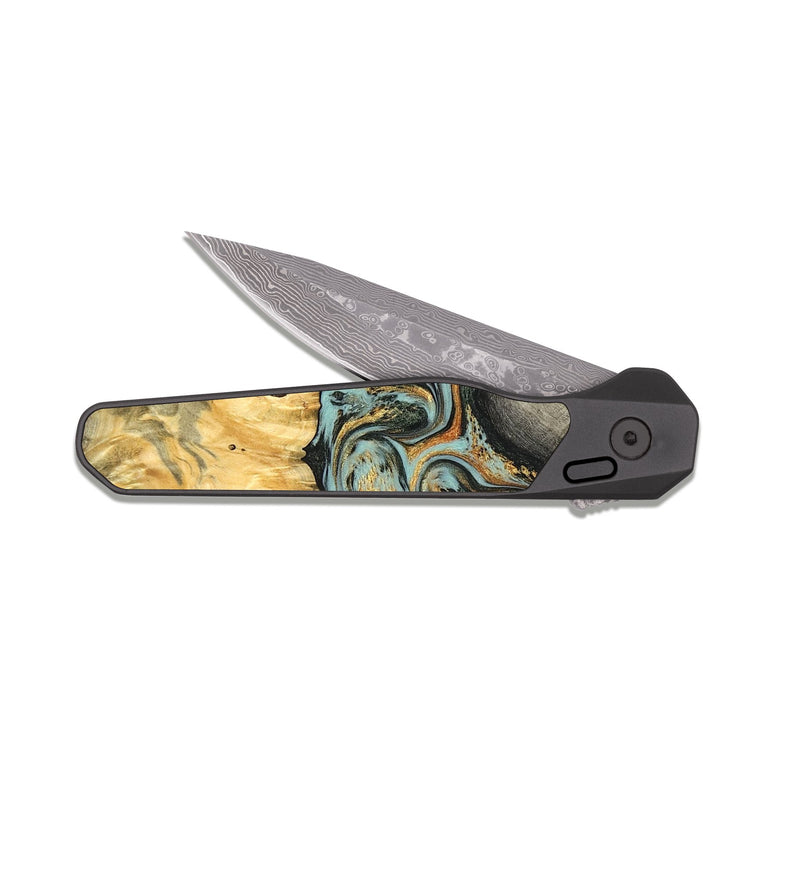 EDC Dark Damascus Wood Pocket Knife - Hugh (Green, 822702)