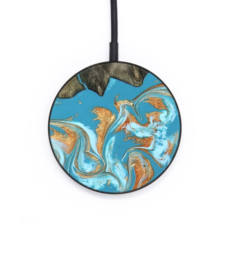 Circle Wood Wireless Charger - Ethan (Teal & Gold, 822707)