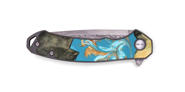 EDC Wood Pocket Knife - Ethan (Teal & Gold, 822707)