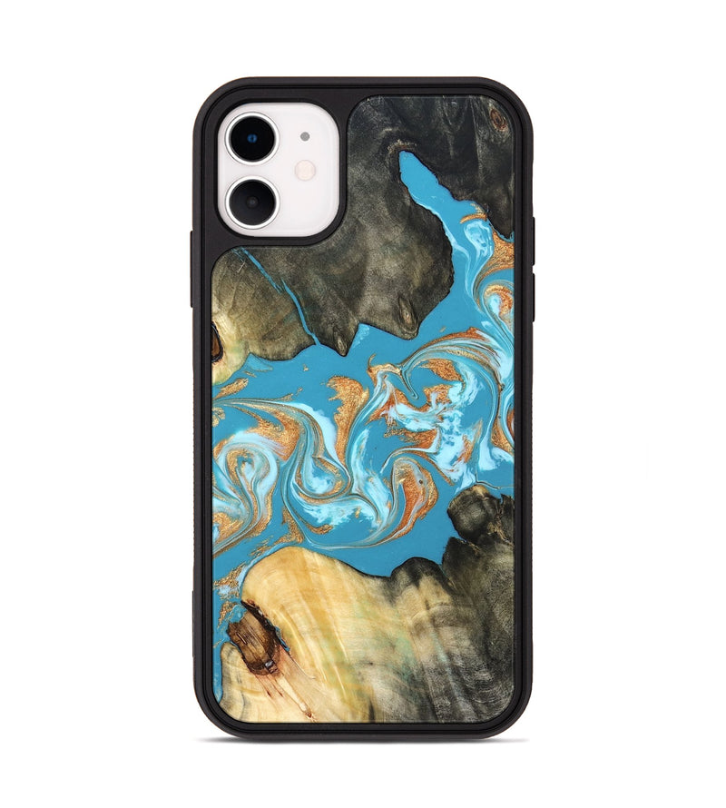iPhone 11 Wood Phone Case - Ethan (Teal & Gold, 822707)