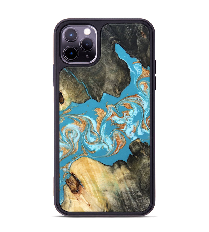 iPhone 11 Pro Max Wood Phone Case - Ethan (Teal & Gold, 822707)