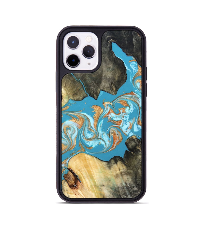 iPhone 11 Pro Wood Phone Case - Ethan (Teal & Gold, 822707)