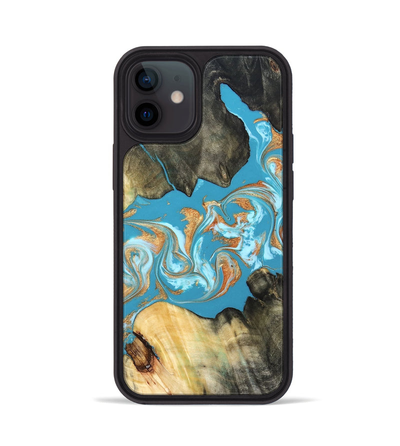 iPhone 12 Wood Phone Case - Ethan (Teal & Gold, 822707)