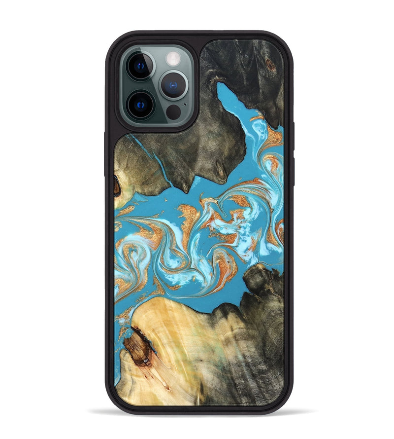 iPhone 12 Pro Max Wood Phone Case - Ethan (Teal & Gold, 822707)
