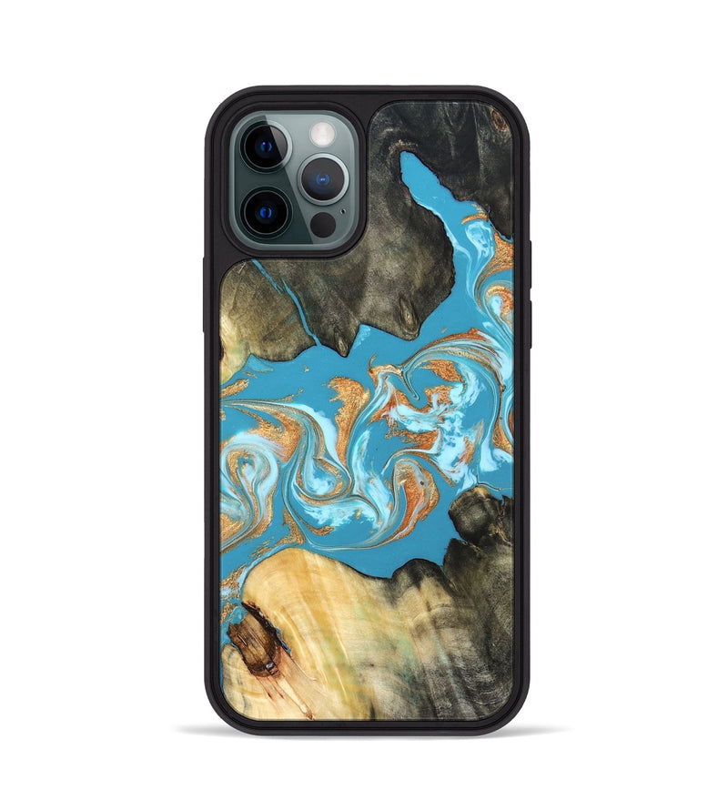 iPhone 12 Pro Wood Phone Case - Ethan (Teal & Gold, 822707)