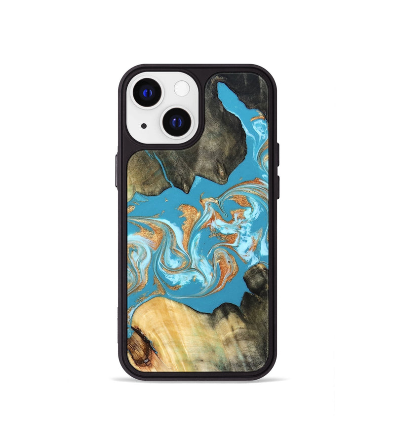 iPhone 13 mini Wood Phone Case - Ethan (Teal & Gold, 822707)