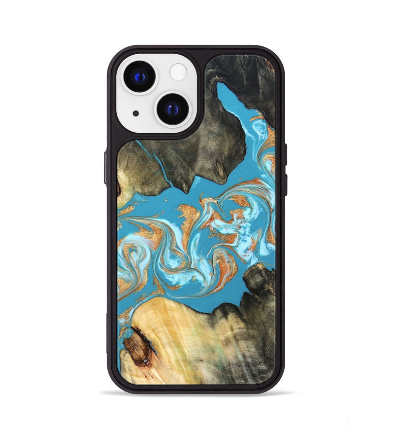 iPhone 13 Wood Phone Case - Ethan (Teal & Gold, 822707)