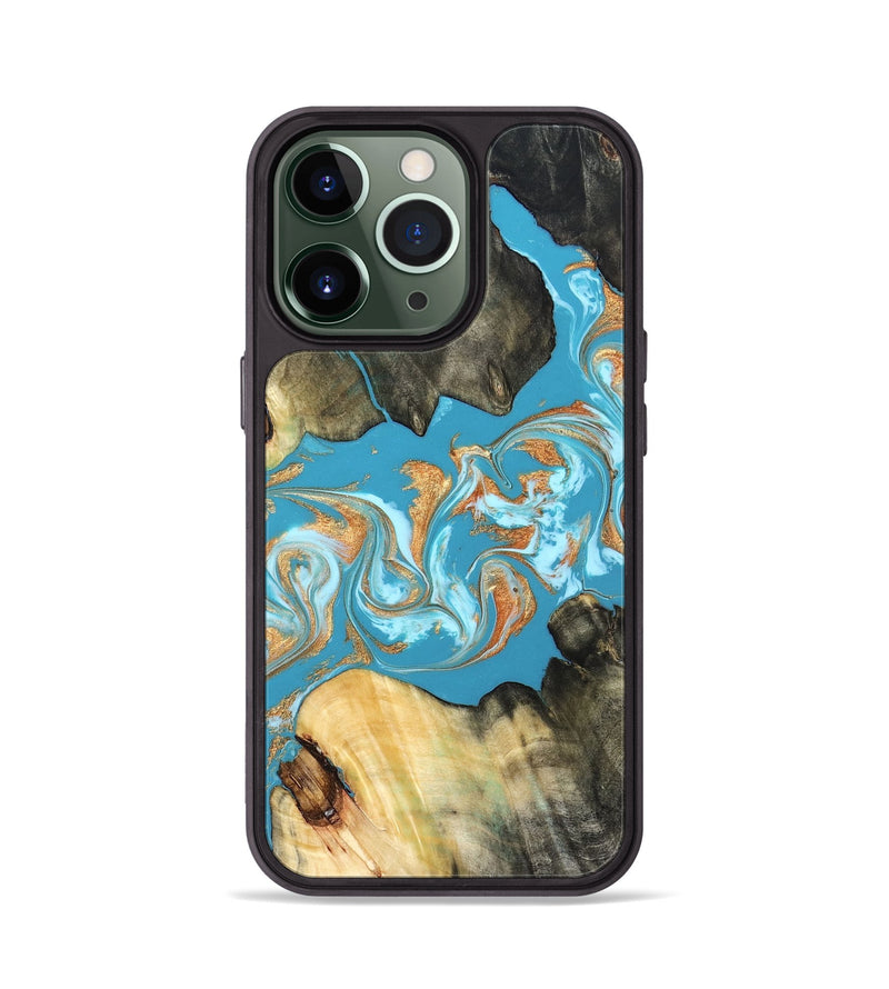 iPhone 13 Pro Wood Phone Case - Ethan (Teal & Gold, 822707)