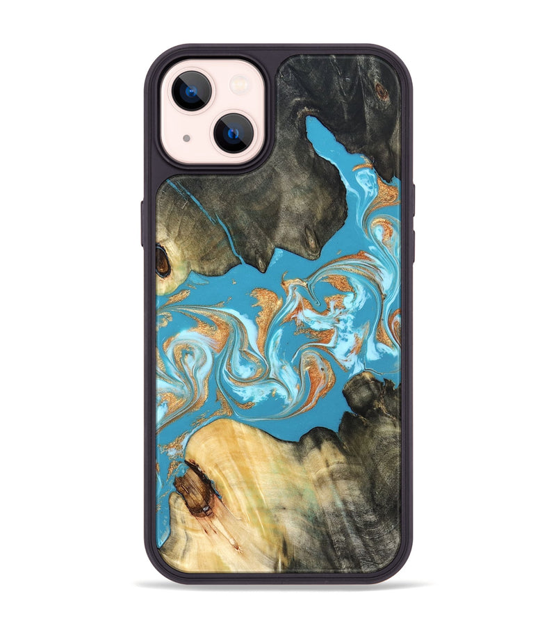 iPhone 14 Plus Wood Phone Case - Ethan (Teal & Gold, 822707)