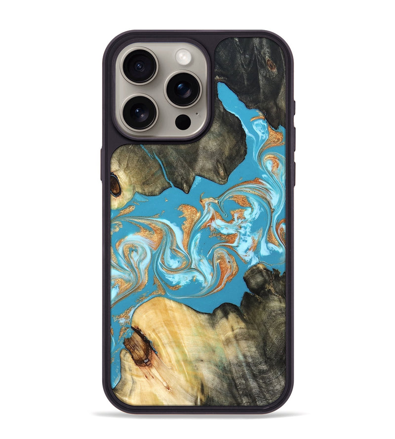 iPhone 15 Pro Max Wood Phone Case - Ethan (Teal & Gold, 822707)