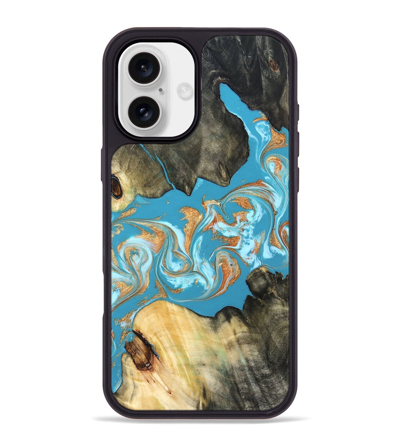 iPhone 16 Plus Wood Phone Case - Ethan (Teal & Gold, 822707)
