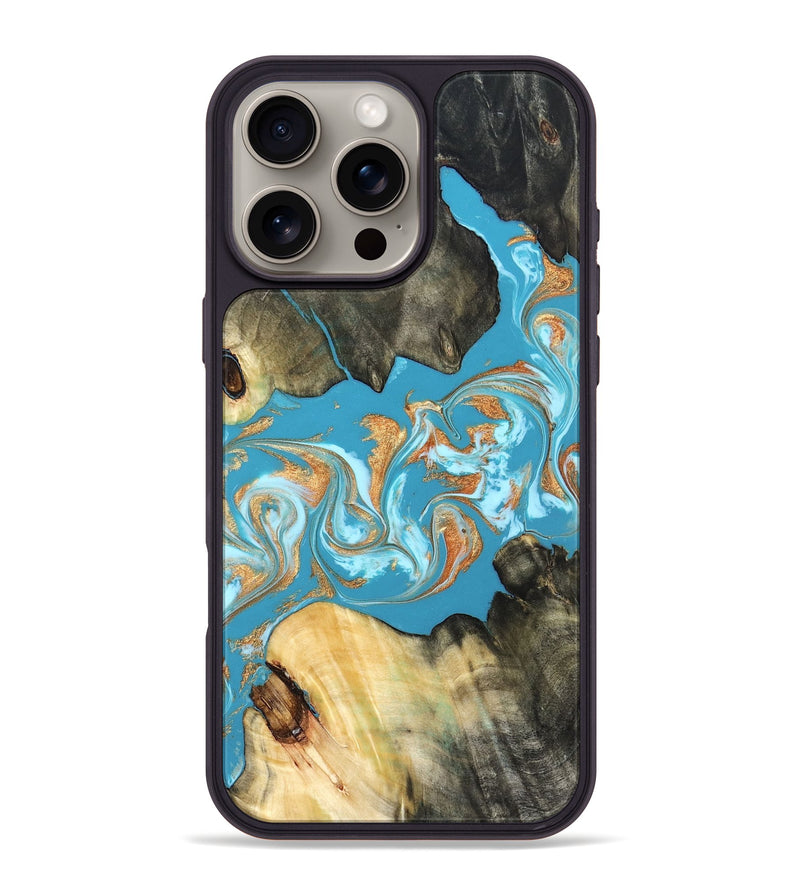 iPhone 16 Pro Max Wood Phone Case - Ethan (Teal & Gold, 822707)