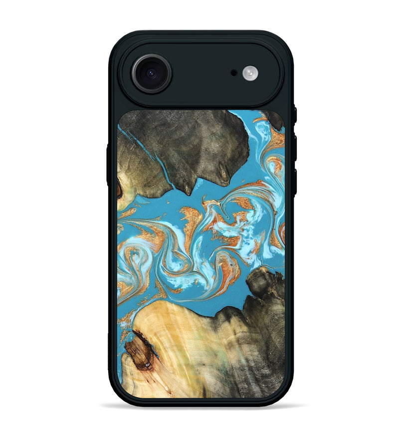 iPhone 17 Air Wood Phone Case - Ethan (Teal & Gold, 822707)
