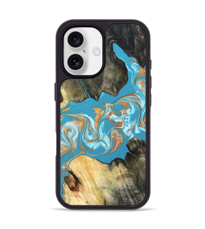iPhone 17 Wood Phone Case - Ethan (Teal & Gold, 822707)