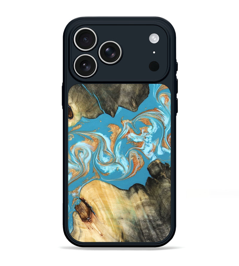 iPhone 17 Pro Max Wood Phone Case - Ethan (Teal & Gold, 822707)