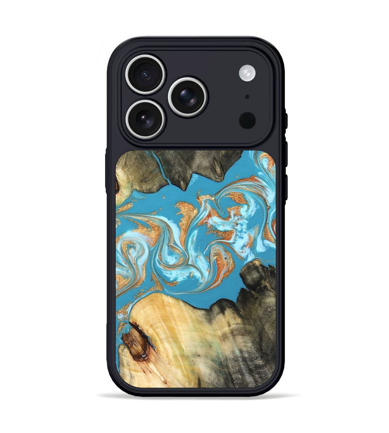 iPhone 17 Pro Wood Phone Case - Ethan (Teal & Gold, 822707)