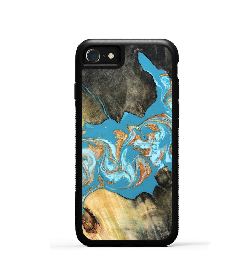 iPhone SE Wood Phone Case - Ethan (Teal & Gold, 822707)