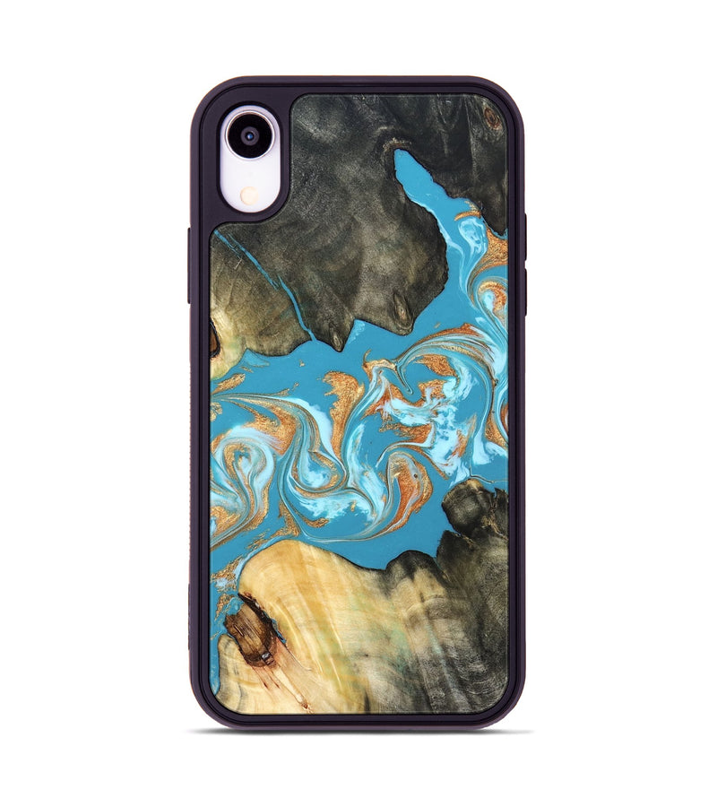 iPhone Xr Wood Phone Case - Ethan (Teal & Gold, 822707)