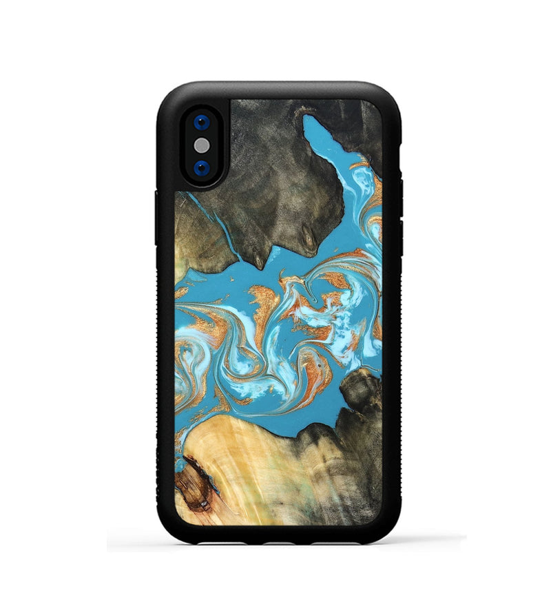 iPhone Xs Wood Phone Case - Ethan (Teal & Gold, 822707)