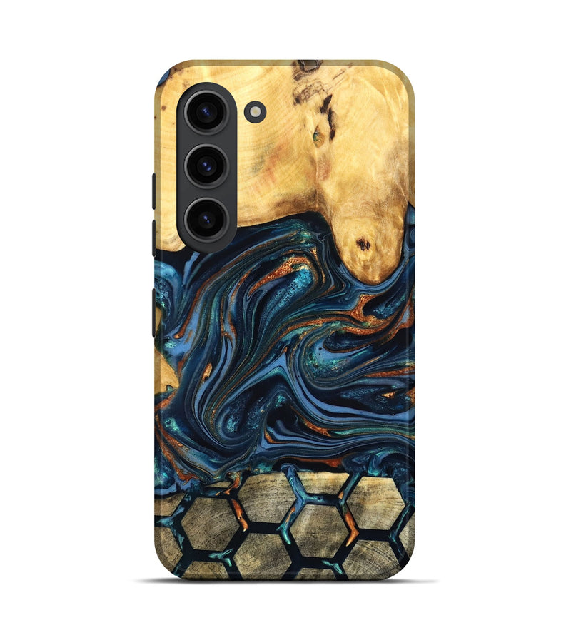 Galaxy S23 Wood Live Edge Phone Case - Bernice (Teal & Gold, 822749)