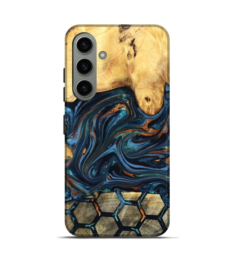 Galaxy S24 Wood Live Edge Phone Case - Bernice (Teal & Gold, 822749)