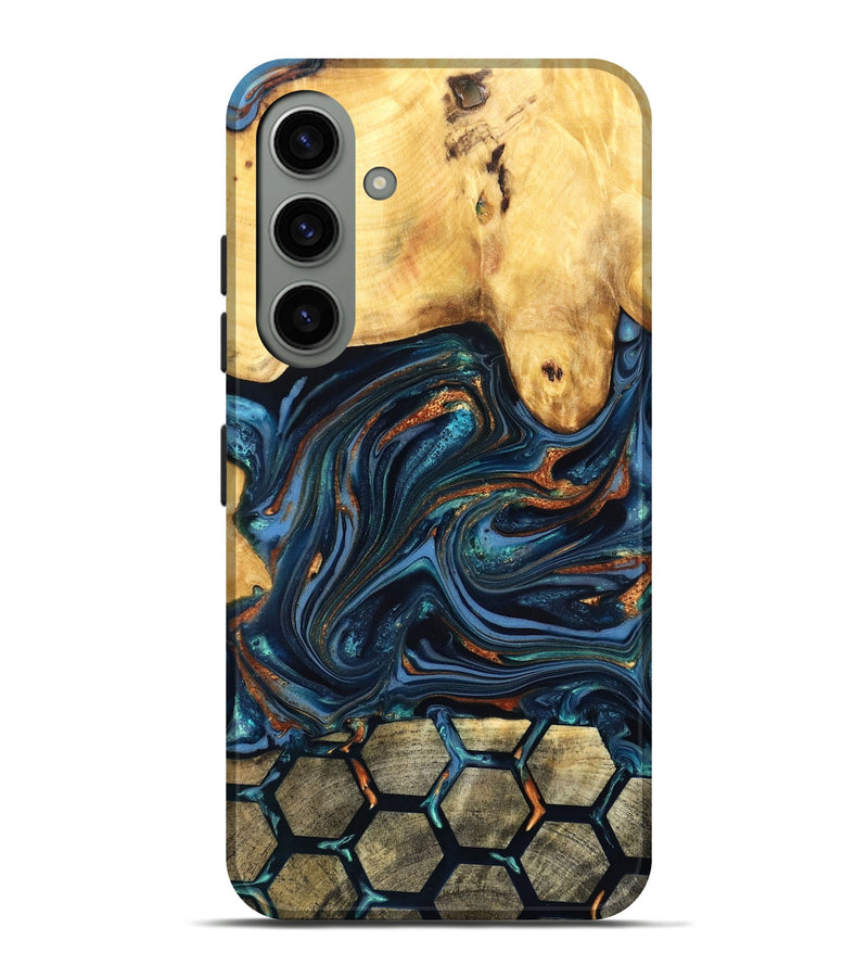 Galaxy S24 Plus Wood Live Edge Phone Case - Bernice (Teal & Gold, 822749)