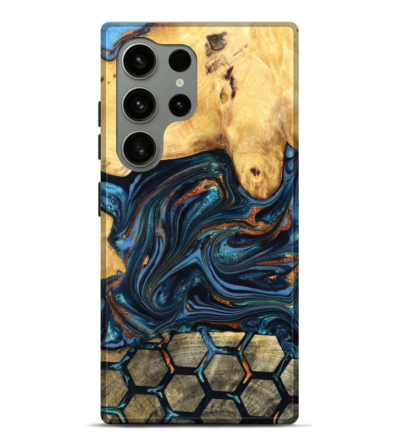 Galaxy S24 Ultra Wood Live Edge Phone Case - Bernice (Teal & Gold, 822749)
