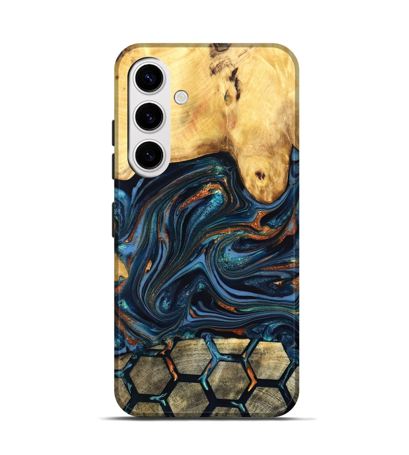Galaxy S25 Wood Live Edge Phone Case - Bernice (Teal & Gold, 822749)