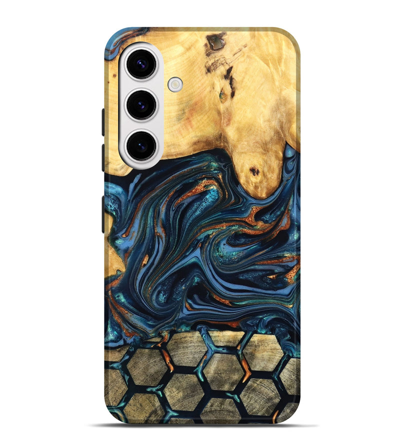 Galaxy S25 Plus Wood Live Edge Phone Case - Bernice (Teal & Gold, 822749)