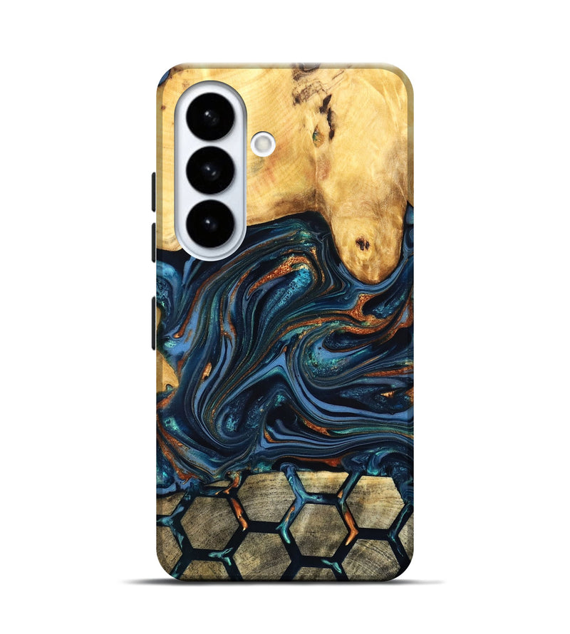 Galaxy S26 Wood Live Edge Phone Case - Bernice (Teal & Gold, 822749)