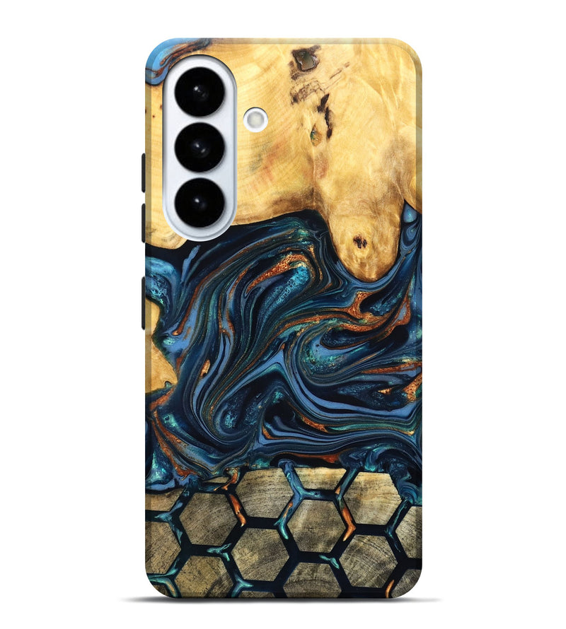 Galaxy S26 Plus Wood Live Edge Phone Case - Bernice (Teal & Gold, 822749)
