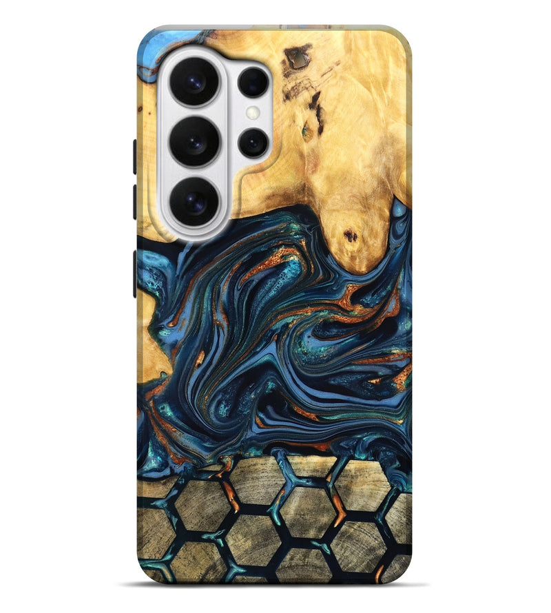 Galaxy S26 Ultra Wood Live Edge Phone Case - Bernice (Teal & Gold, 822749)