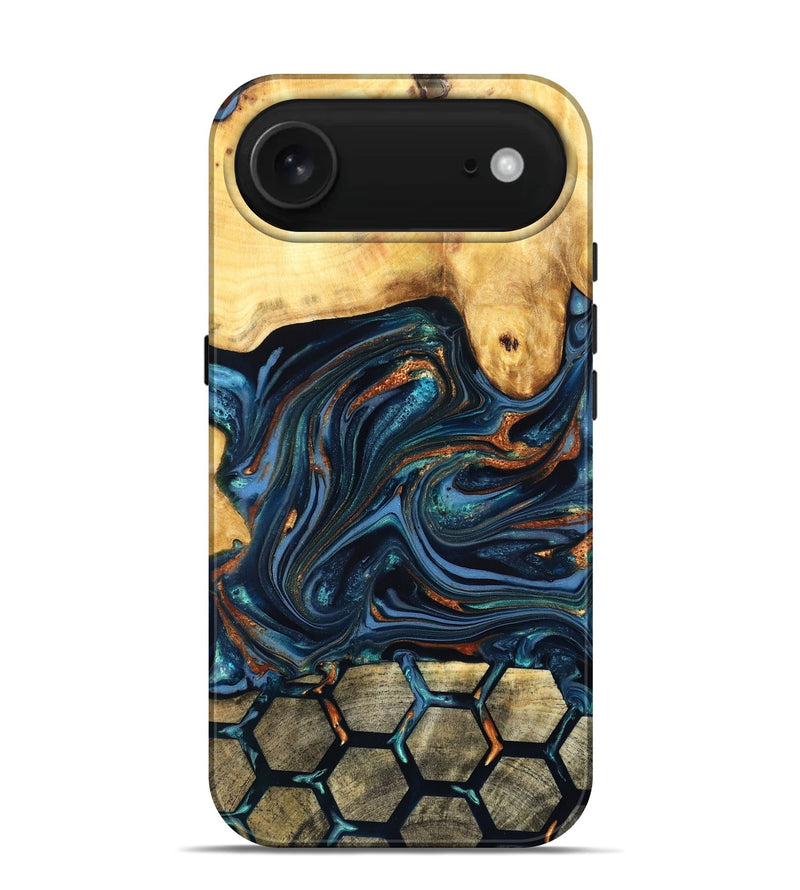 iPhone 17 Air Wood Live Edge Phone Case - Bernice (Teal & Gold, 822749)
