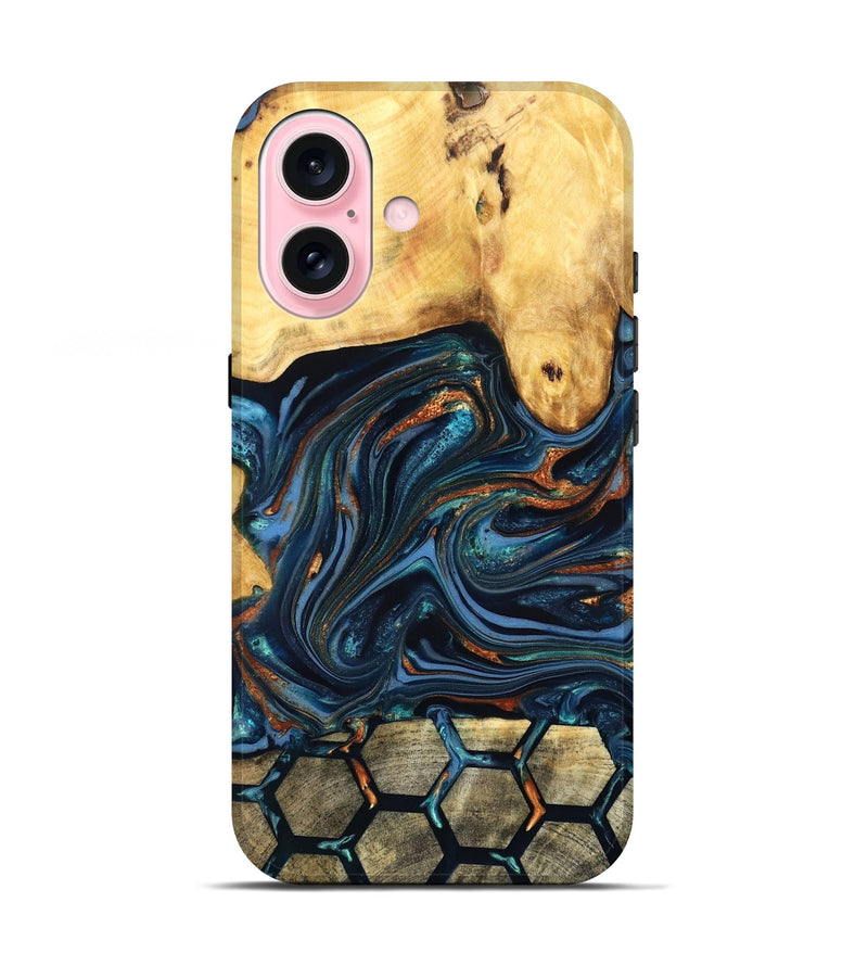 iPhone 17 Wood Live Edge Phone Case - Bernice (Teal & Gold, 822749)