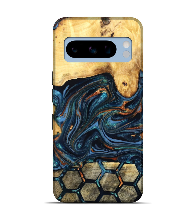 Pixel 8 Pro Wood Live Edge Phone Case - Bernice (Teal & Gold, 822749)