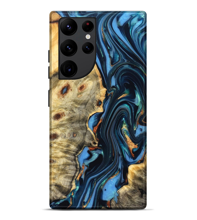 Galaxy S22 Ultra Wood Live Edge Phone Case - Clem (Teal & Gold, 822750)
