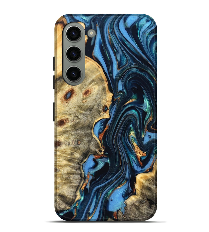 Galaxy S23 Plus Wood Live Edge Phone Case - Clem (Teal & Gold, 822750)
