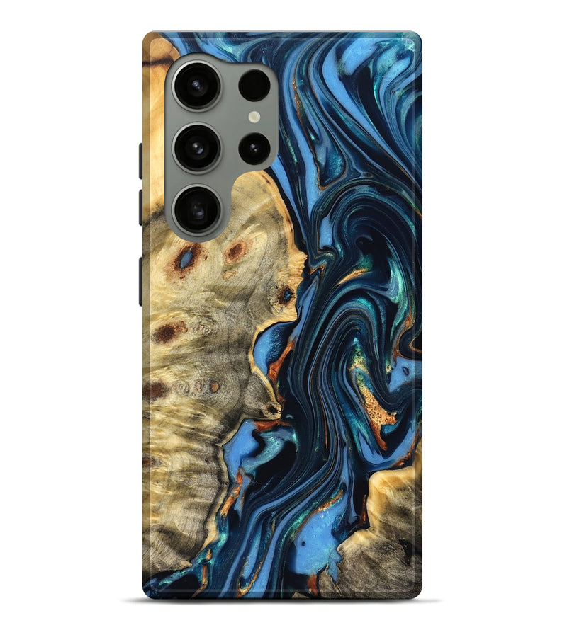 Galaxy S24 Ultra Wood Live Edge Phone Case - Clem (Teal & Gold, 822750)