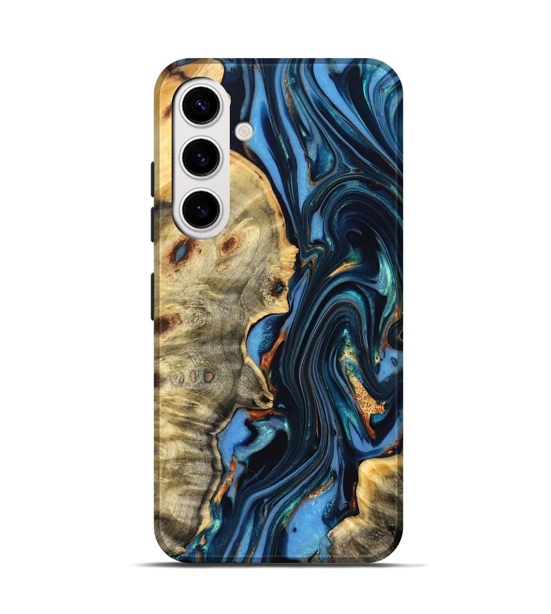 Galaxy S25 Wood Live Edge Phone Case - Clem (Teal & Gold, 822750)