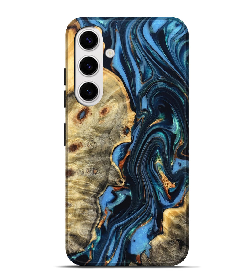 Galaxy S25 Plus Wood Live Edge Phone Case - Clem (Teal & Gold, 822750)
