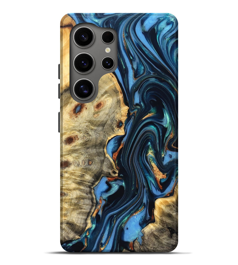 Galaxy S25 Ultra Wood Live Edge Phone Case - Clem (Teal & Gold, 822750)