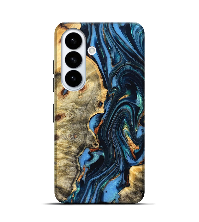 Galaxy S26 Wood Live Edge Phone Case - Clem (Teal & Gold, 822750)